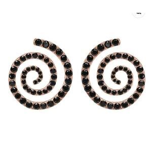 Nickho Rey Rose Gold Penelope Spiral  Earrings 925 Sterling Silver Black Spinel